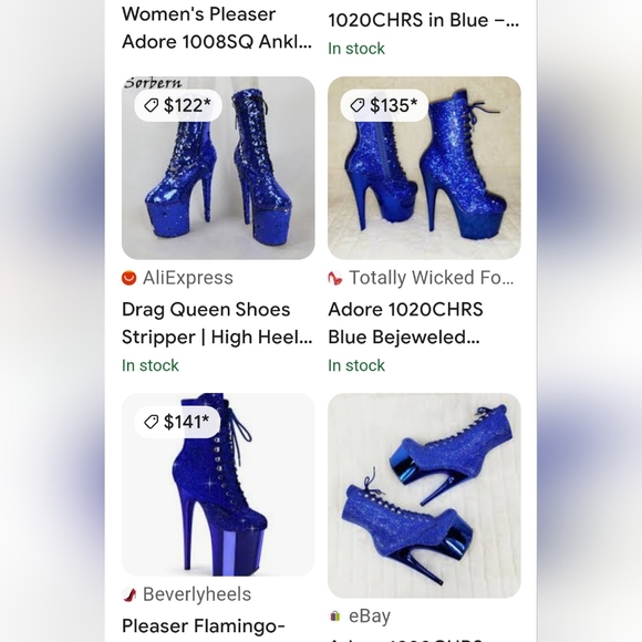 Pleaser Size 8 Adore Ankle Boots Blue Sequins Blue Chrome worn Dancer Shoes GUC - Picture 9 of 16